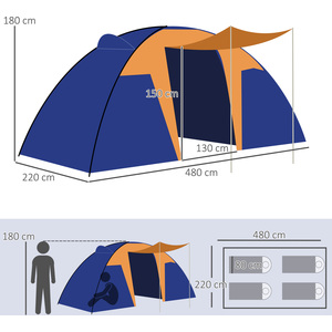 Outsunny 2 Room Camping Tent with Living Area and Awning for 4-6 Person - - by Outsunny