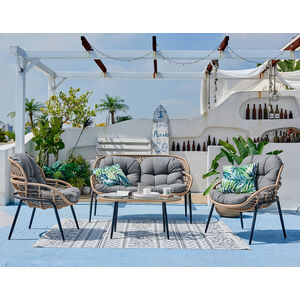 Outdoor Rattan Sofa - Lisbon Garden Sofa Chairs Table Set - Wicker and Cream - Beige by FurnitureboxUK