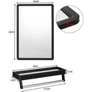 Livingandhome Black Wall Mirror with Shelf and Towel Bar - Black by Livingandhome