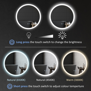 kleankin Round LED Bathroom Mirror with Dimmable Touch Switch by kleankin