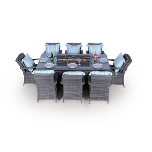 Arizona Fire Pit Square Rattan Patio Dining Set - Grey / 8 by Giardino