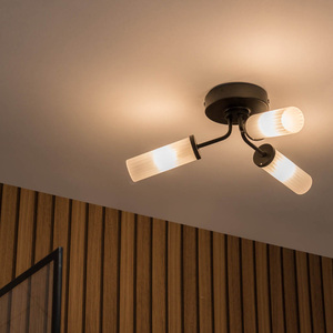 Canya 3 Way Black Bathroom Ceiling Light (Flush) - Black by ValueLights