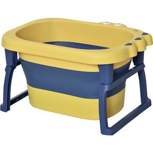 HOMCOM Baby Bath Tub Collapsible Non-Slip with Stool Seat - Yellow by HOMCOM