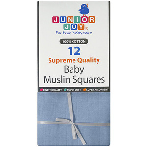 Junior Joy Muslin Squares (Pack of 12) - Blue by Junior Joy
