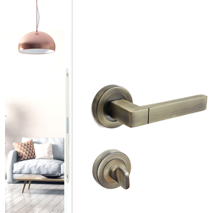 Lumina Antique Brass Bathroom Door Lever Handles - Bathroom Kit - Antique Brass by DecorAndDecor