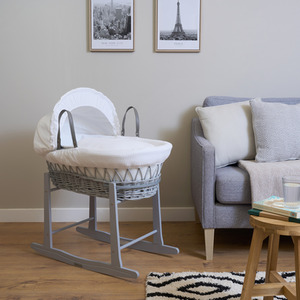 Waffle Grey Wicker Moses Basket - White by Clair de Lune