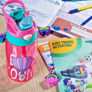 Kids Baby Water Bottle with Flip Top Lid Straw Nozzle and Handle - Peach Light Pink by 3E CHOICE - Everybody Everyday Everywhere