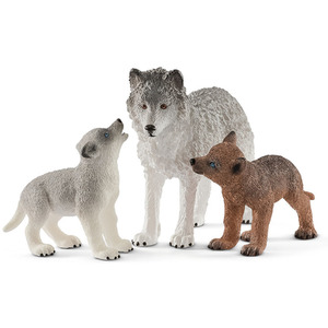 SCHLEICH Wild Life Mother Wolf with Pups Toy Figures Set - White by SCHLEICH
