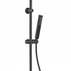 Square Rainfall Black Brass Shower Column Wallmounted Thermostatic Mixer - Black by Invena