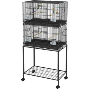 PawHut 2 Tier Bird Cage on Wheels with Stand for Small Birds - Black by PawHut