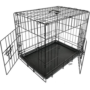 Pet Cage Folding Lockable Dog Black - Black / 24 Inch (2 Door) by FoxHunter