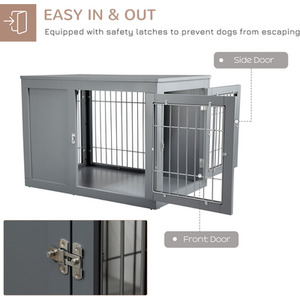PawHut Dog Crate Furniture Style End Table Pet Cage - Grey by PawHut
