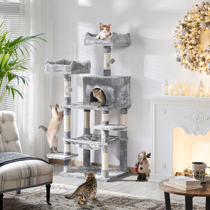 Large Cat Tree with Scratching Posts - Light Grey by Yaheetech