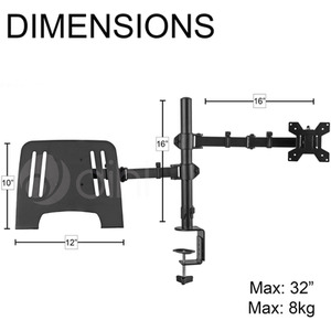 DIHL Monitor Stand Bracket With Laptop Shelf - Black by DIHL