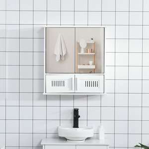 kleankin Bathroom Mirror Cabinet Wall Mount Storage Cupboard - White by kleankin