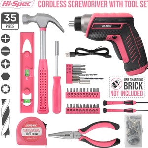 35 Piece 3.6V Cordless Power Screwdriver and Hand Tool Kit Set by Hi-Spec