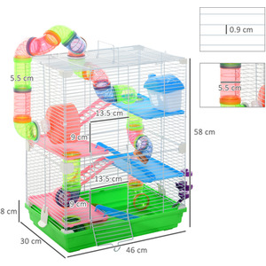 Pawhut 5 Tier Hamster Cage Carrier Habitat with Exercise Wheels, Green - Green by Pawhut