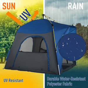 Outsunny 4 Person Instant Automatic Camping Tent Pop Up Tent - Grey, Blue by Outsunny