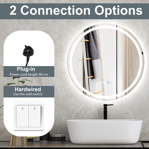 Time Display Bathroom Round Mirror - Silver by Costway