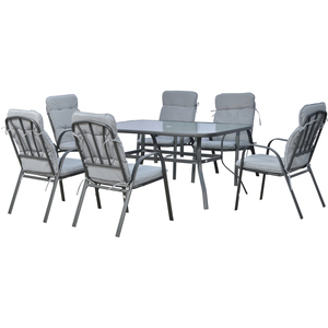 Outsunny Glass Table Umbrella Hole 7 PCs Garden Dining Set by Outsunny