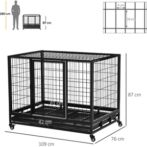 PawHut Metal Heavy Duty Dog Cage - Black / 76cm / 109cm by PawHut