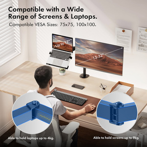 Height Adjustable Monitor Stand with Laptop Tray and Desk Clamp - Black by VonHaus