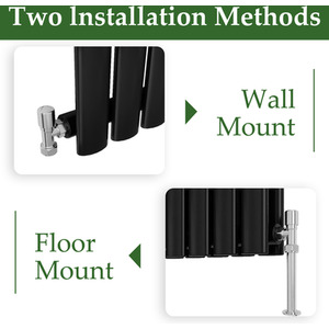 Vertical Oval Column Radiator Central Heating Rad 1600x236mm Single Black - Black by AicaBathroom