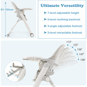 Foldable Baby High Chair Feeding Chair - Grey by Costway