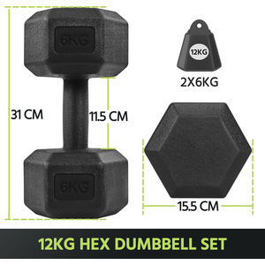 Set of 2 Dumbbells for Strength Training Aerobic - Black / 12kg by Yaheetech