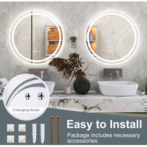 Time Display Bathroom Round Mirror - Silver by Costway