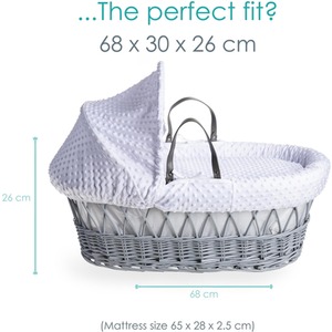 Dimple Grey Wicker Moses Basket - White by Clair de Lune