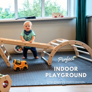 Wooden 3-in-1 Toddler Climbing Gym Indoor Kids Climbing Set - Natural by NOVECRAFTO