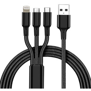 Nylon Three-in-one Charging Cable - Black