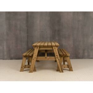 Victoria Rounded Space Saving Picnic Table Benches Set - Rustic brown / 210cm by Arbor Garden Solutions