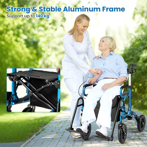 2-in-1 Foldable Rolling Walker Wheelchair Combo by Costway