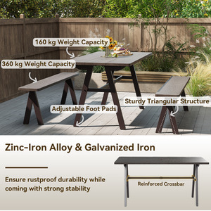 3 Pieces Picnic Table and Benches Set - Brown by Costway