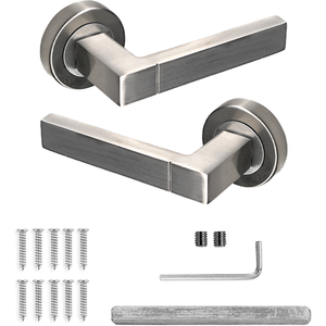 Lumina Satin Nickel Door Lever Handles - Pair of Handles - Satin Nickel by DecorAndDecor
