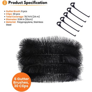 Gutter Brush Pack Includes Brush Size 4m and 5 Gutter Brush Clips - Leaf Guard - Black / 6 by NOVECRAFTO