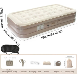 High Raised Inflatable Air Bed with Built-in Pump - Grey / Single by WJ