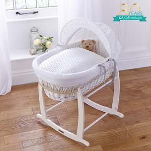 Dimple White Wicker Moses Basket - White by Clair de Lune