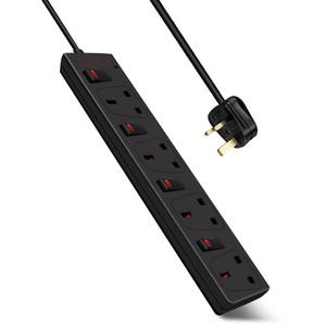 4 Gang Individually Switched Surge-Protected Extension Lead - Black / 1m by ExtraStar