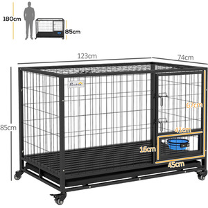 PawHut Heavy Duty Dog Crate on Wheels with Bowl Holder - Black / 74cm by PawHut