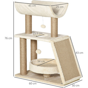 PawHut Cat Tree Tower with Scratching Posts, Pad, Bed, Perch, Toy Ball by PawHut