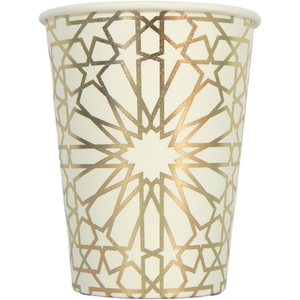Geo Gold Party Cups - White by Peacock Supplies