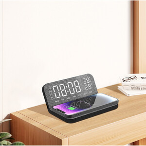 Alarm Clock with Wireless Charger - Grey