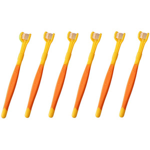 6PC Pet Oral Cleaning Three-Sided Soft Bristled Toothbrush - Yellow