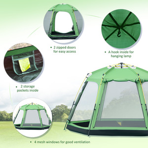 Outsunny 6 Person Camping Tent Pop-up - Green, Black by Outsunny
