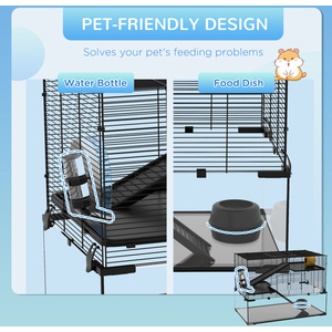 PawHut 3 Tiers Hamster Cage with Ramps, Exercise Wheel - Black / 78.5cm by PawHut
