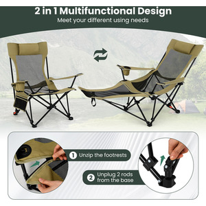 Reclining Camping Chair with Removable Footrest by Costway