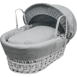 Grey Waffle White Wicker Moses Basket - Grey by Kinder Valley